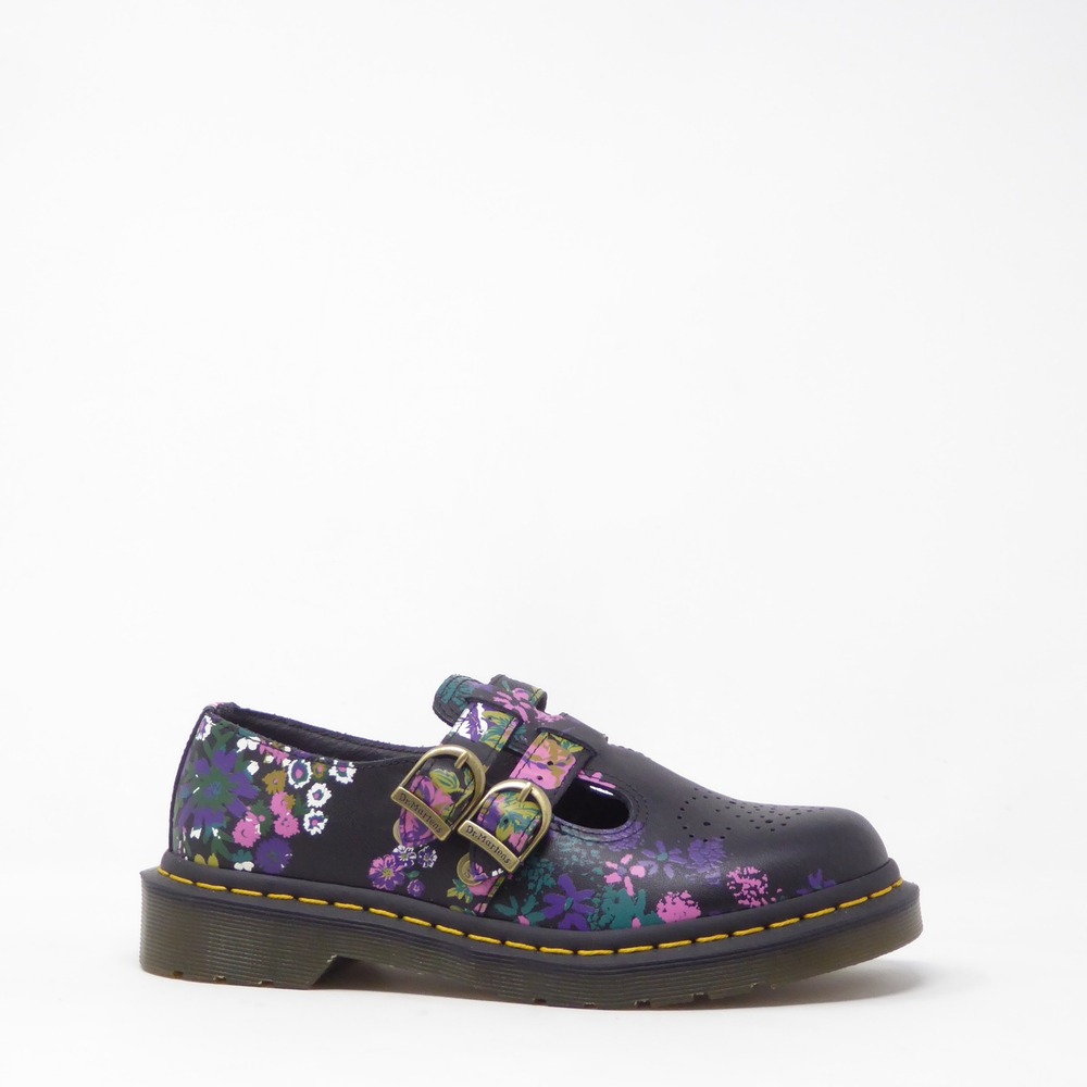 NEW Dr. Martens Womens 8065 Vintage Mary Jane Black Floral Double Buckle Shoes 6